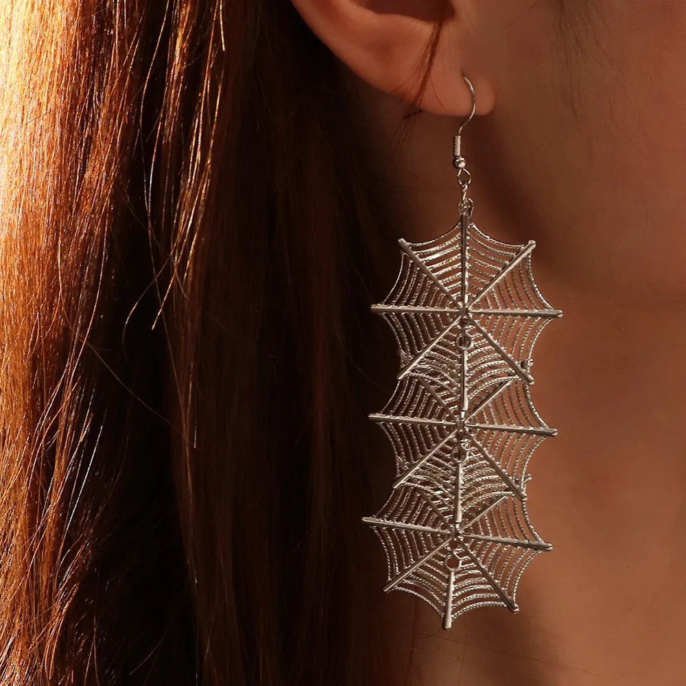 Silver Dangling Spiderwebs Earrings