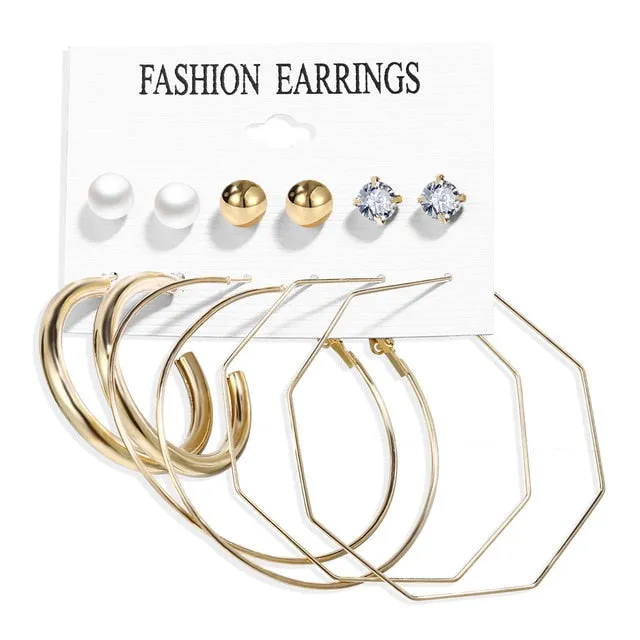 Simple Plain Gold Color Metal Pearl Hoop Earrings Fashion Big Circle Hoops Statement Earrings for Women Party Jewelry