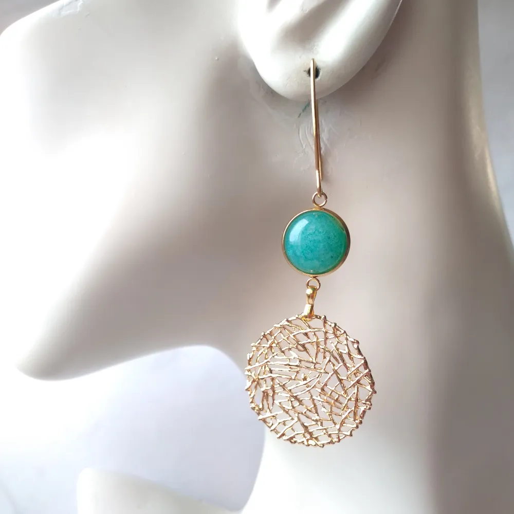 Sinamay with Teal Jade Drop Earrings