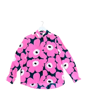 Size 38 (S) - Marimekko Pink and Green Maija Unikko Silk Shirt