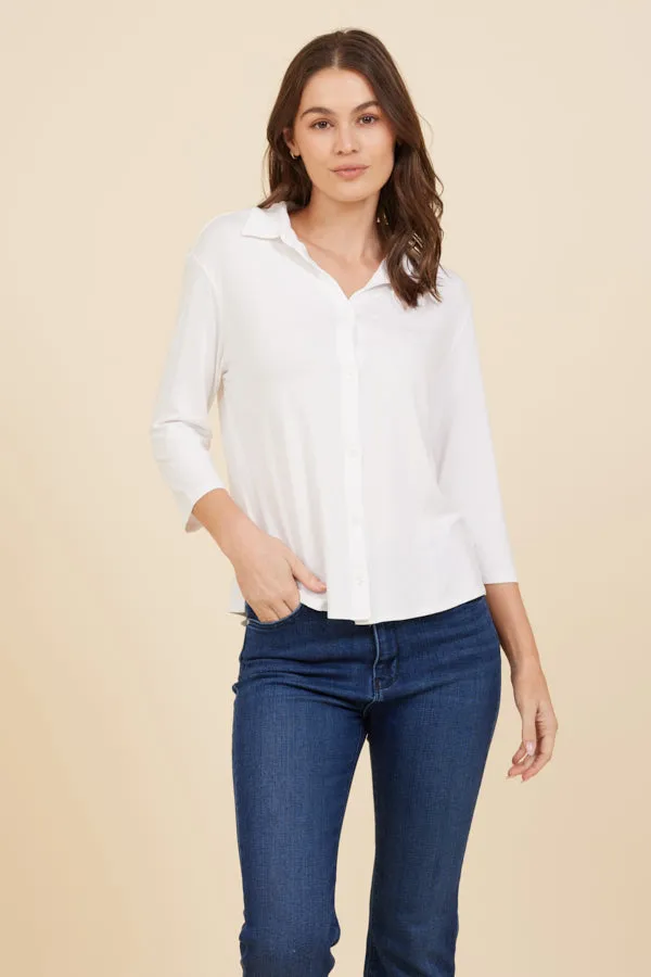 Soft Touch 3/4 Sleeve Semi Relaxed Shirt in Blanc