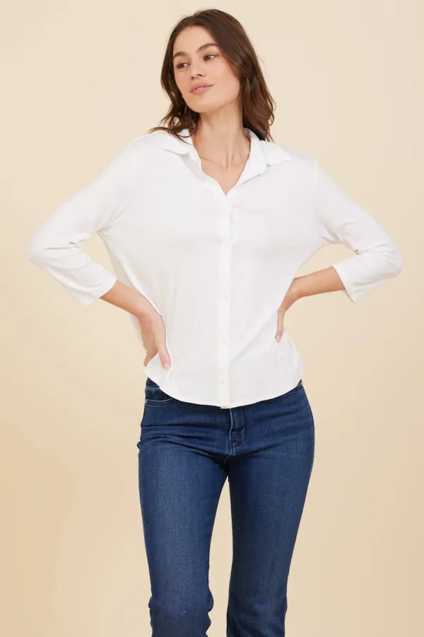 Soft Touch 3/4 Sleeve Semi Relaxed Shirt in Blanc