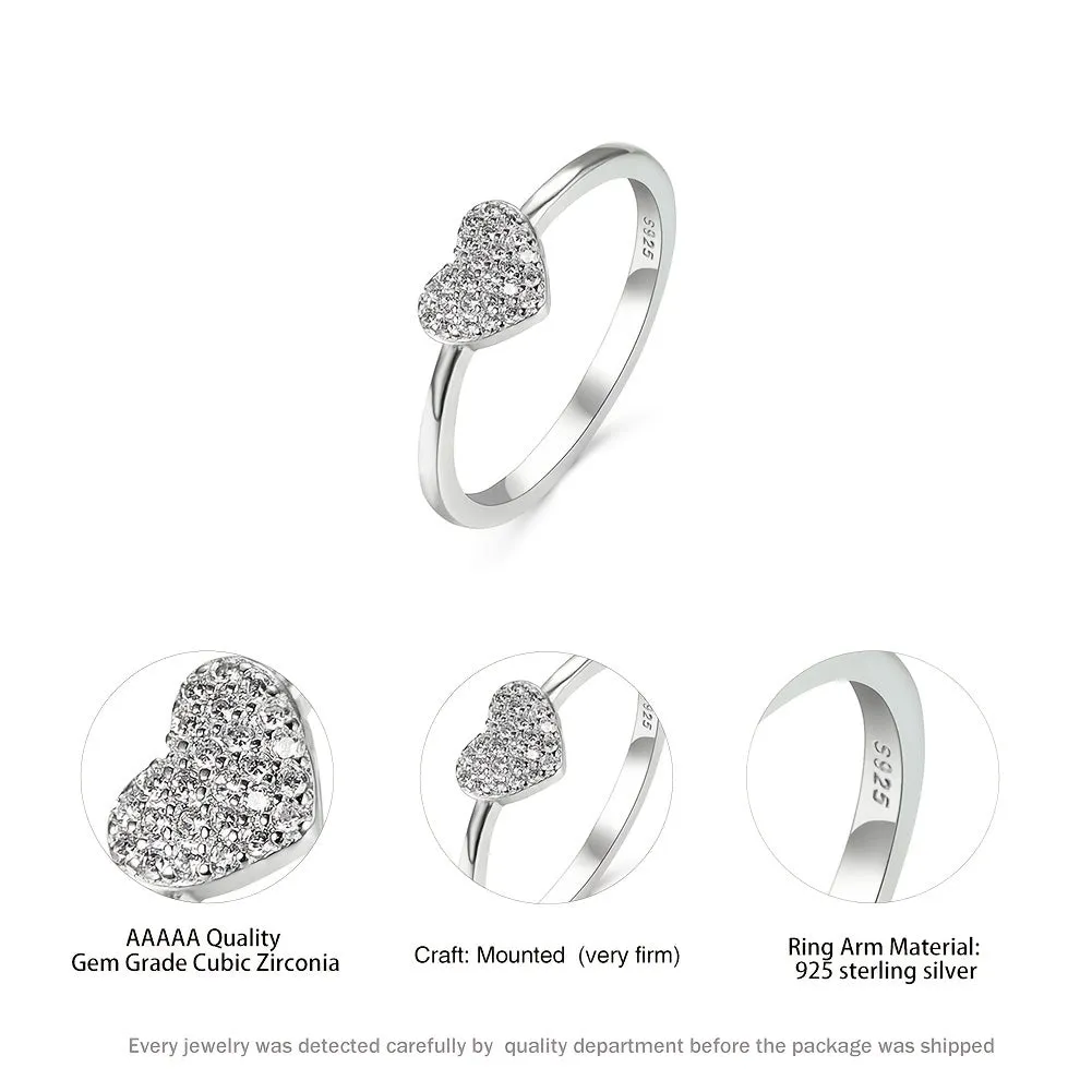 Stunning Sterling Silver Heart Ring with Sparkling Zircon Stones - Perfect Gift for Women and Girls