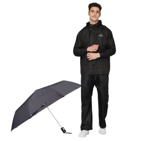 THE CLOWNFISH Combo Of Rain Coat for Men Waterproof Polyester (Black XL) Umbrella Savior Series 3 Fold Waterproof Polyester (Black)