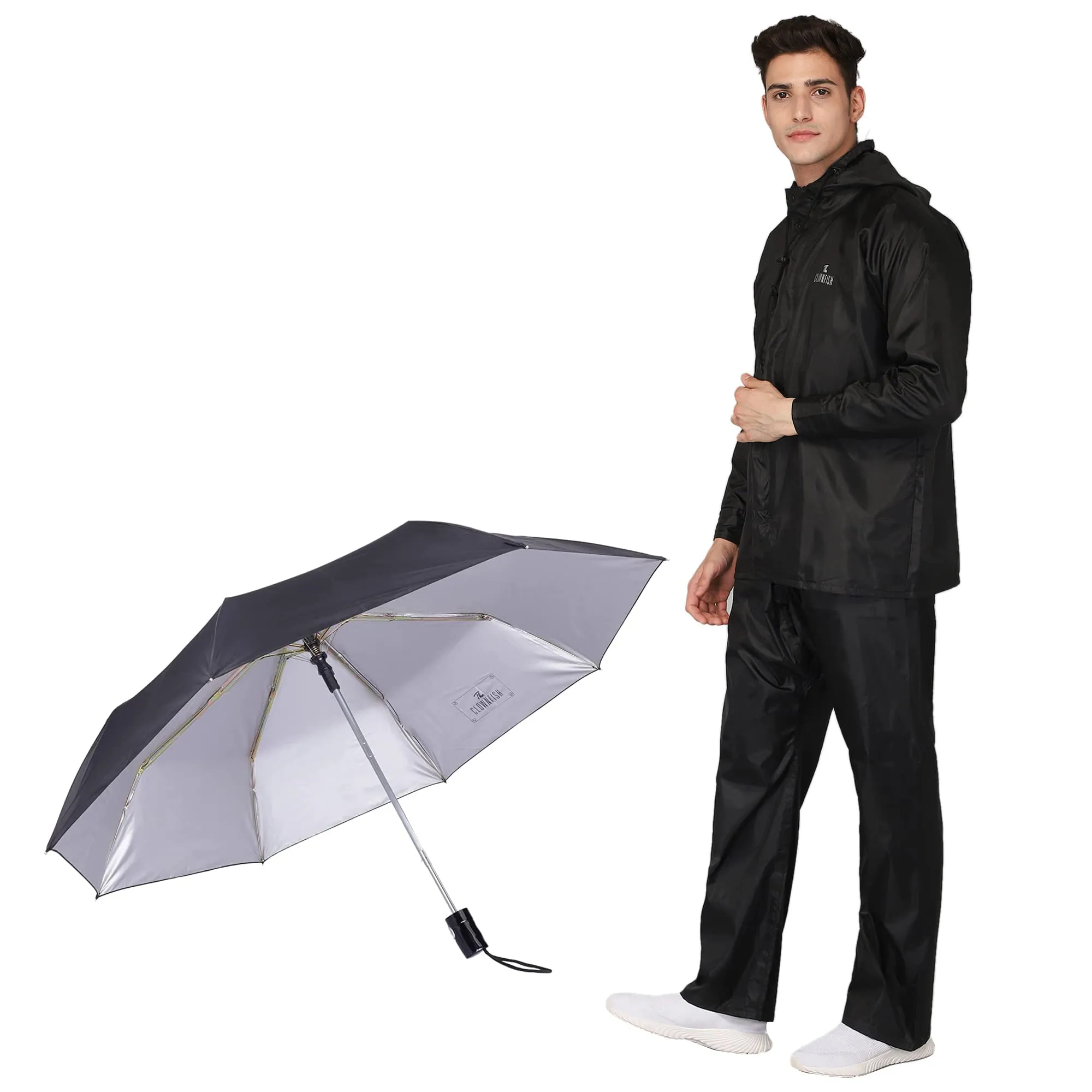 THE CLOWNFISH Combo Of Rain Coat for Men Waterproof Polyester (Black XL) Umbrella Savior Series 3 Fold Waterproof Polyester (Black)