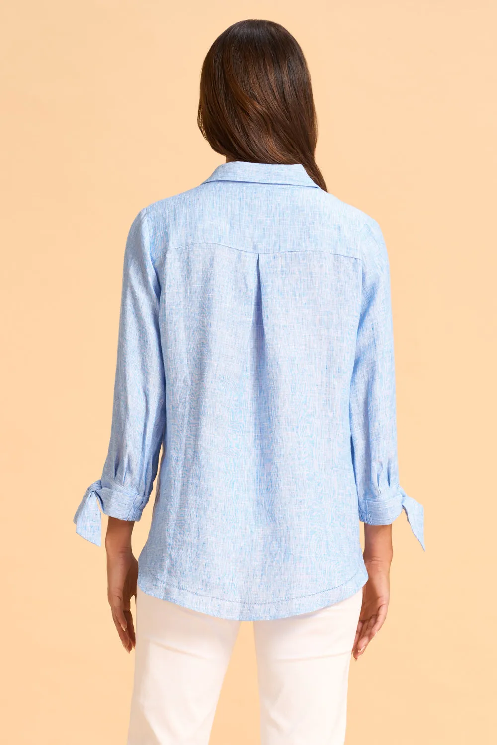 Tie Sleeve Linen Shirt - Chambray Cross Dye