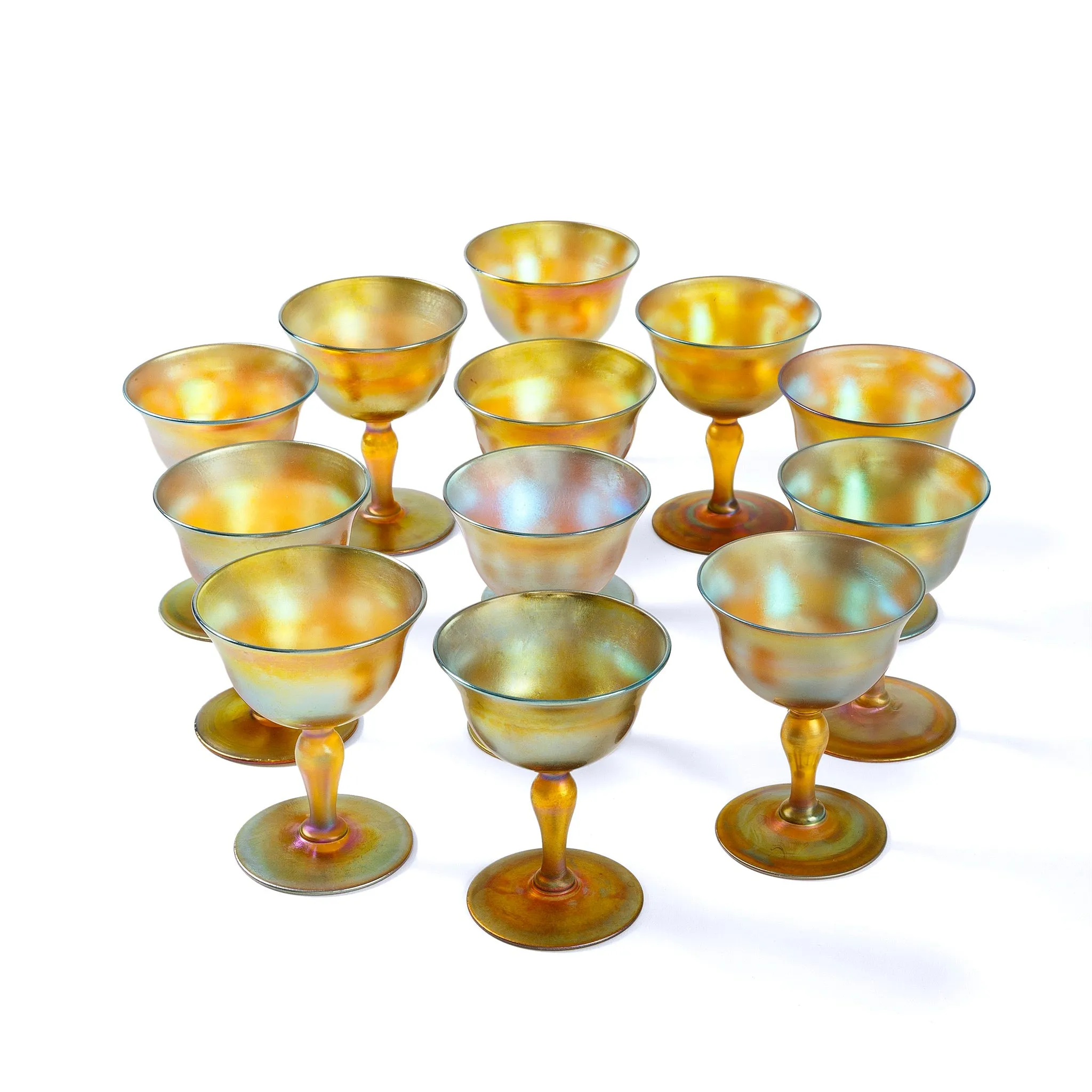 Tiffany Studios New York Set of Twelve Favrile Glass Cordials