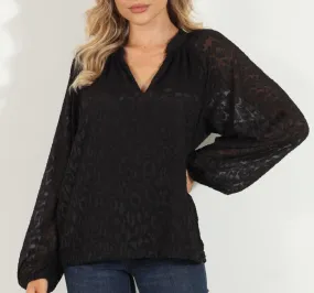 Veronica Black Tonal Printed Long Sleeve Blouse