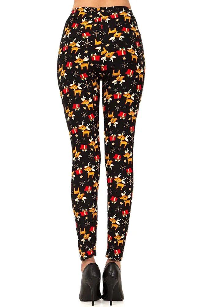 Women's 3X 5X Christmas Cute Reindeer Snowflake Pattern Print Leggings