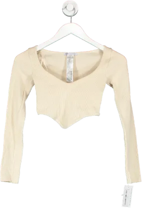 ZARA Cream Ribbed Long Sleeve Top UK XS/S