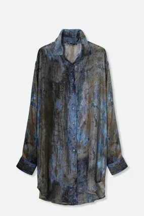 ZURI ONE-SIZE TUNIC SHIRT IN PRINTED ITALIAN SILK VOILE IN WINDOW SILL